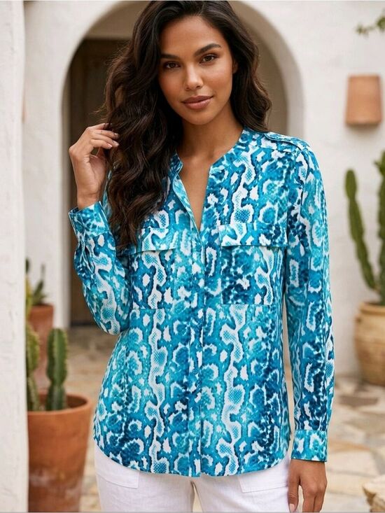 Calvin Klein Tops - Calvin Klein Aqua Snake Print Blouse Large #BL1